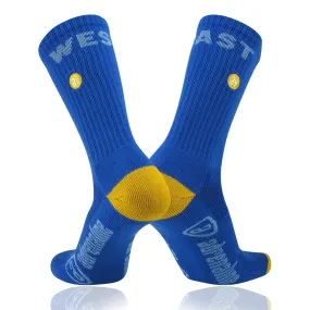 Adrenaline Movement Larosse Socks Blue Gold WEST COAST Left Right Crew Socks