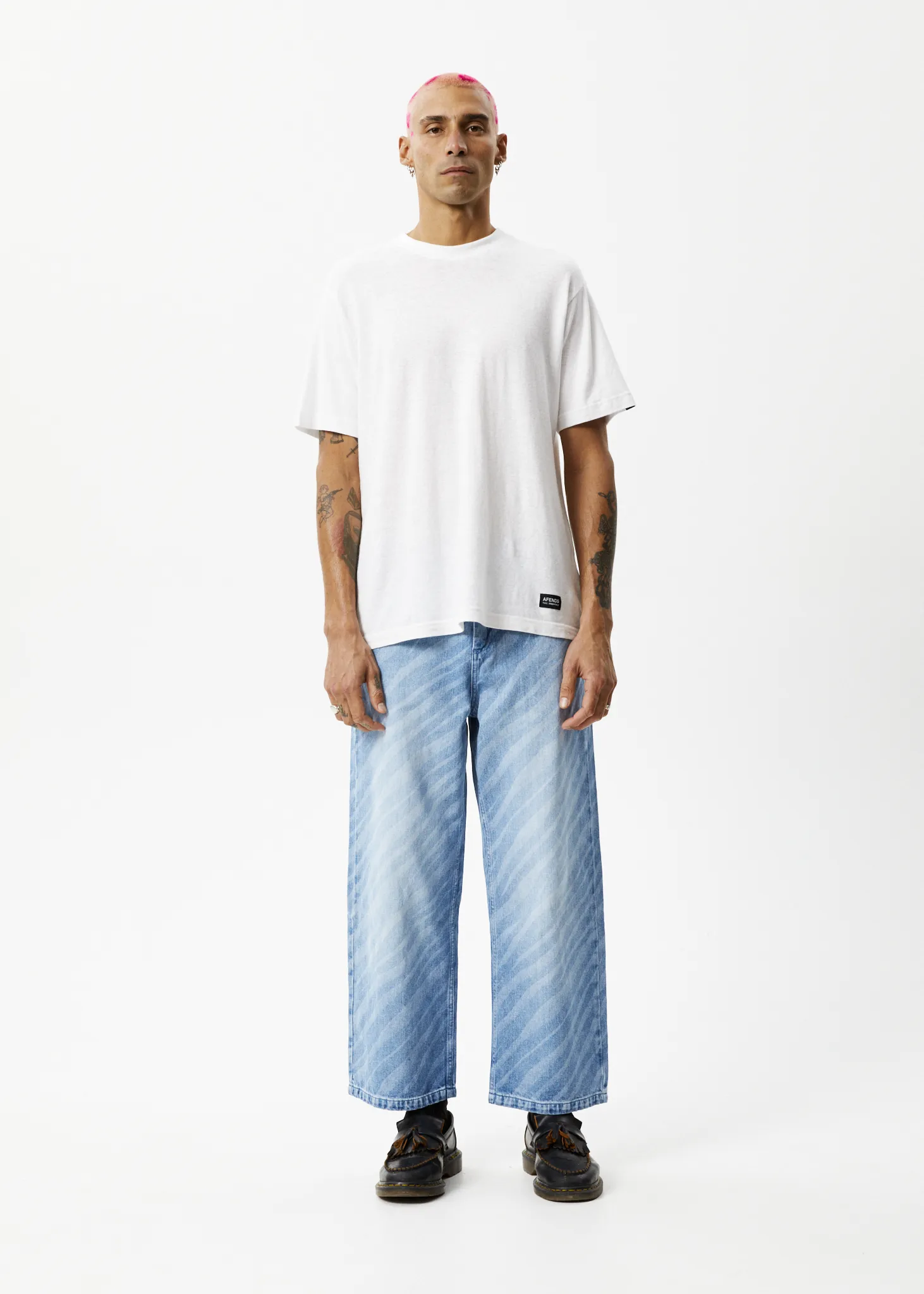 AFENDS Mens Pablo Atmosphere - Denim Baggy Jeans - Worn Blue