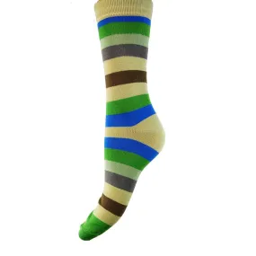 Beige and green stripe Bamboo Socks