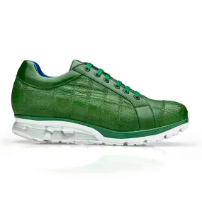 Belvedere Magnus Men's Ostrich Patchwork Casual Emerald Exotic Sneakers