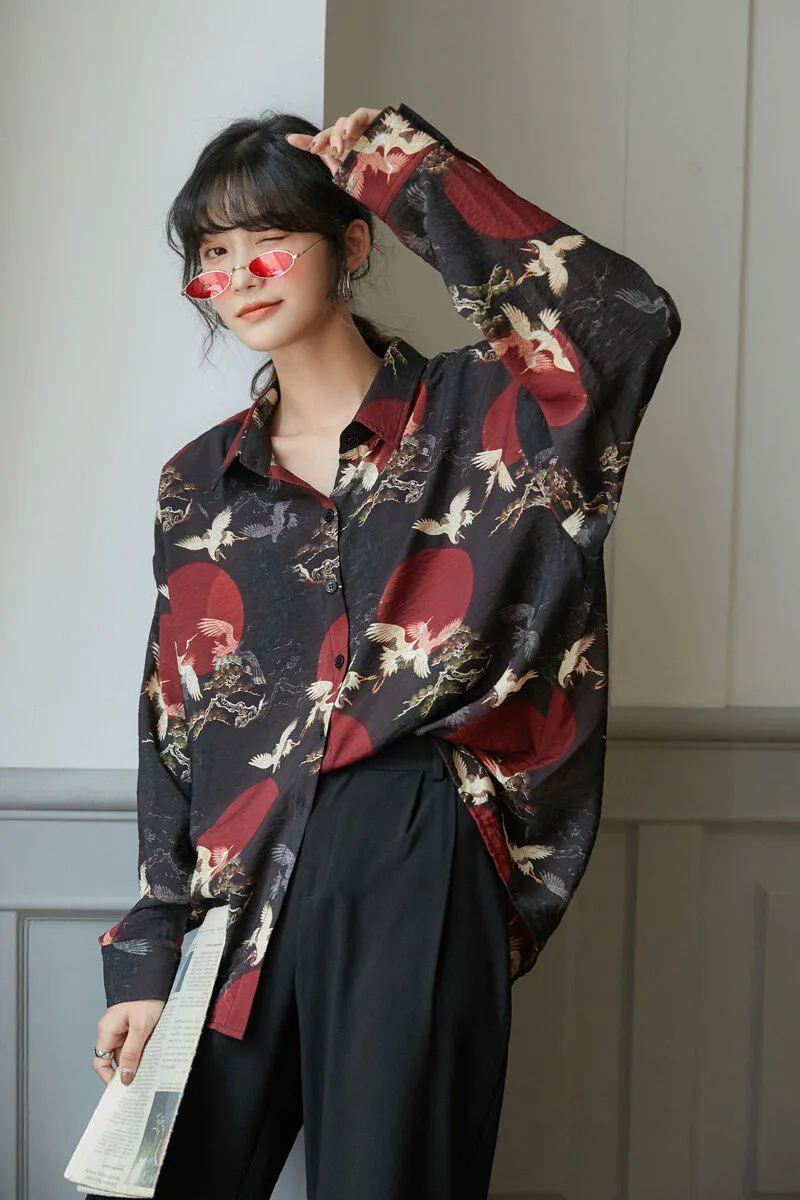 Bird Pattern Long Sleeve Shirt