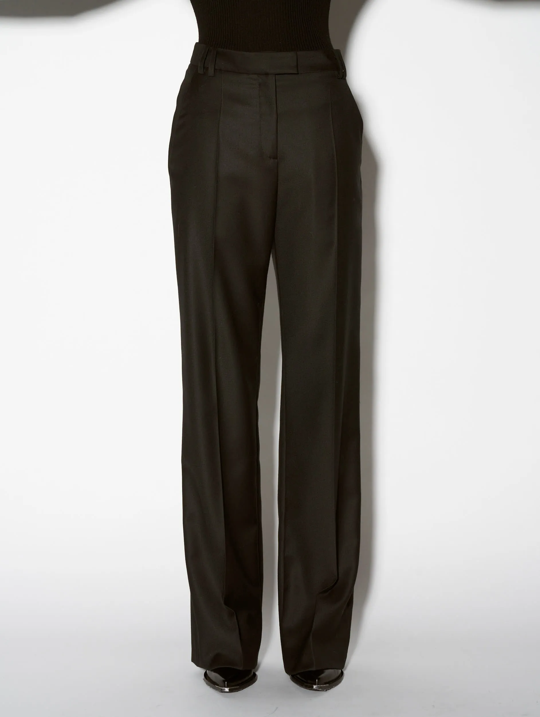 Black cashmere wool wide-leg suit trousers