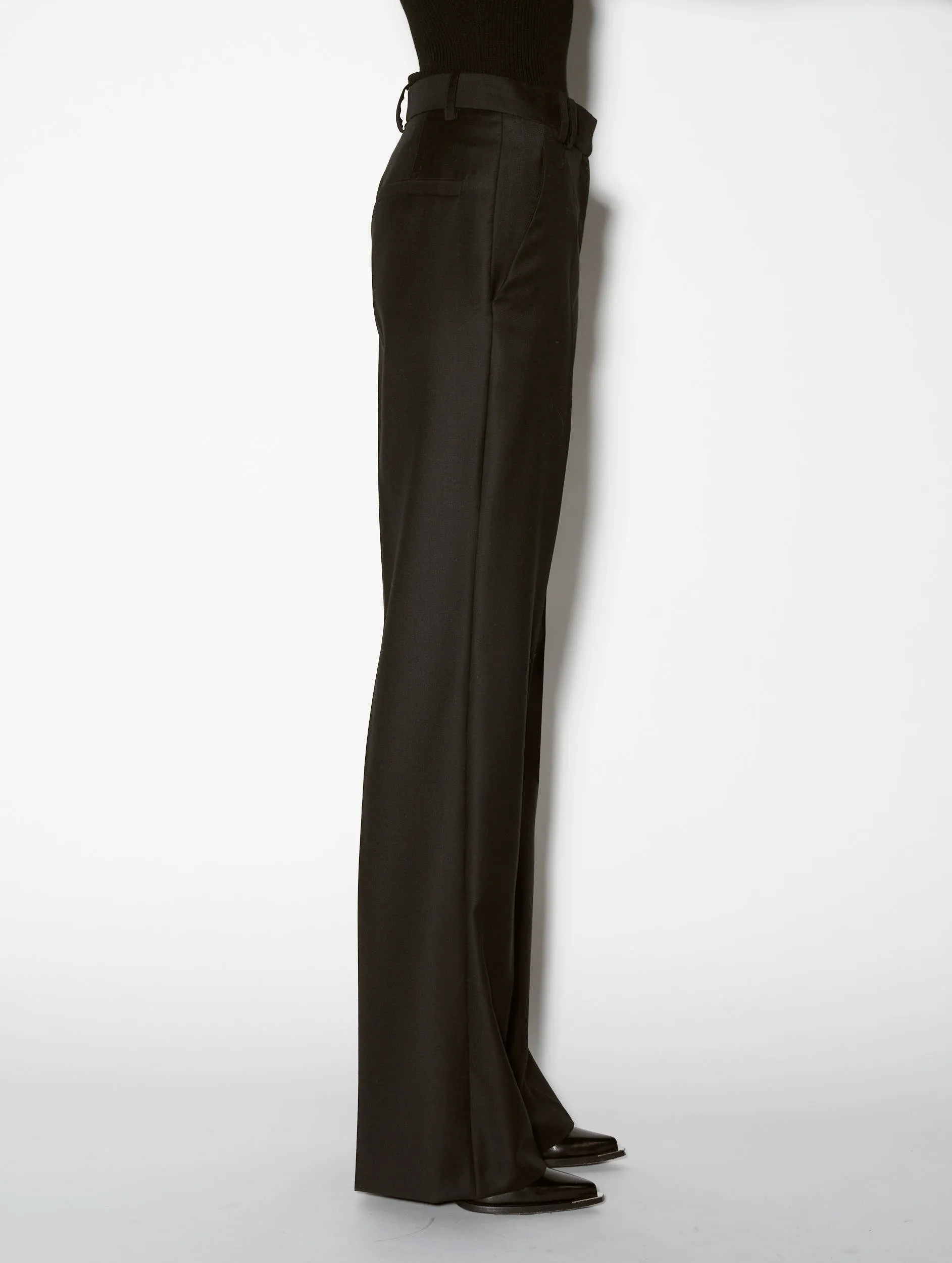 Black cashmere wool wide-leg suit trousers