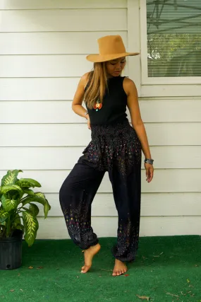 Black Midnight Peacock Harem Pants