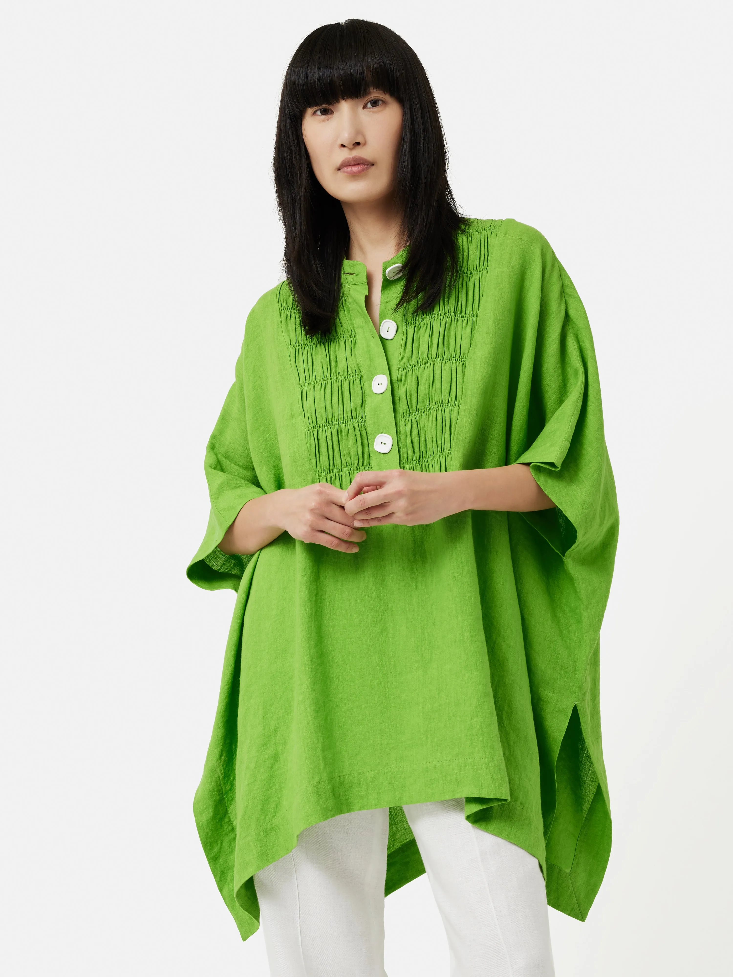 Button Detail Linen Kaftan | Green