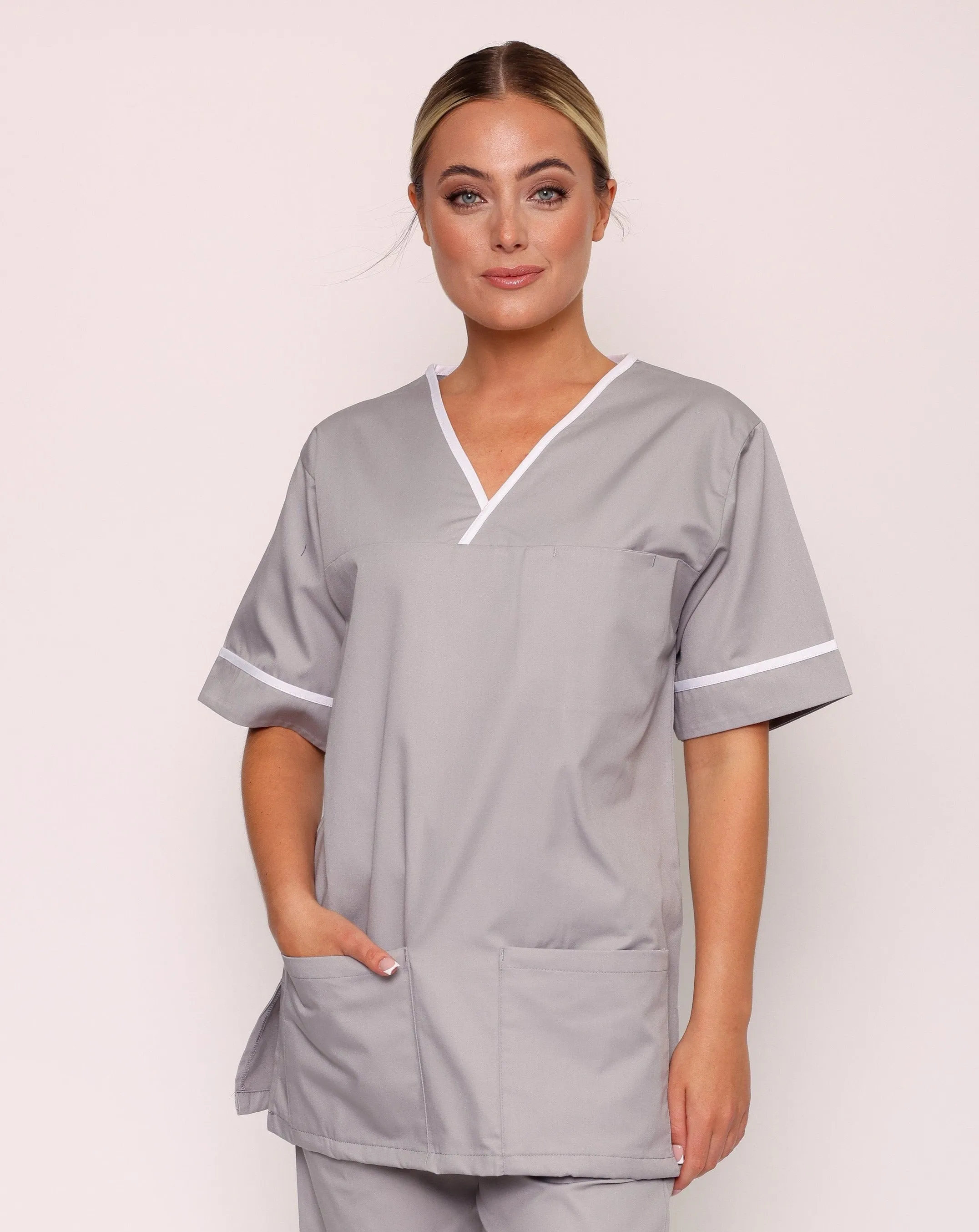 Casey Unisex Smart Scrub Tunic - Grey / White