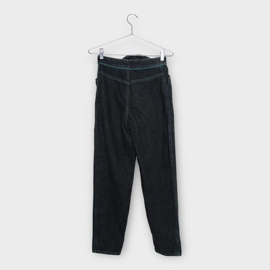 Cotton Line Vintage Black Denim 80s Jeans with Duck Embroidery