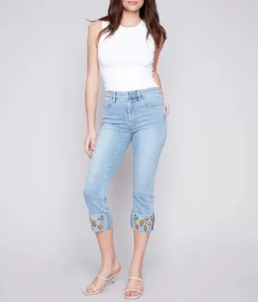 Cropped Jeans with Embroidered Cuff