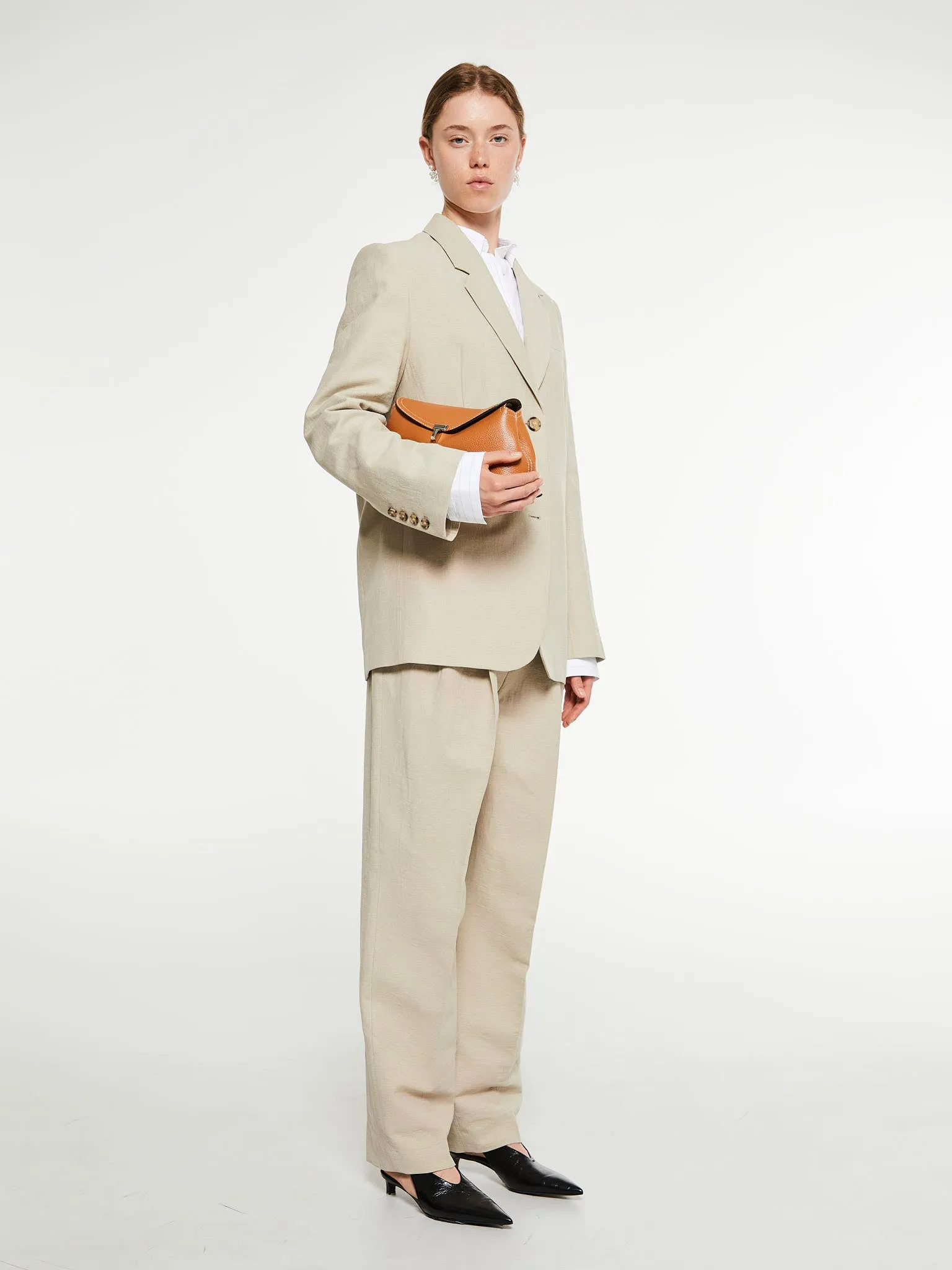 Double-Pleated Tailored Trousers in Sand