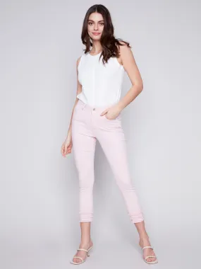 Frayed Hem Cropped Twill Pants - Lotus