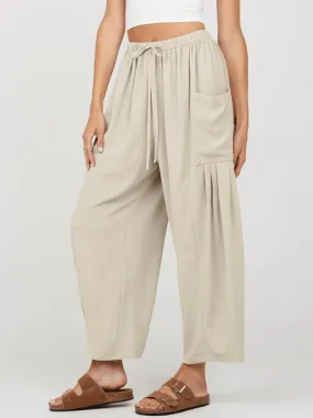 High Waist Drawstring Wide Leg Tapered Pants