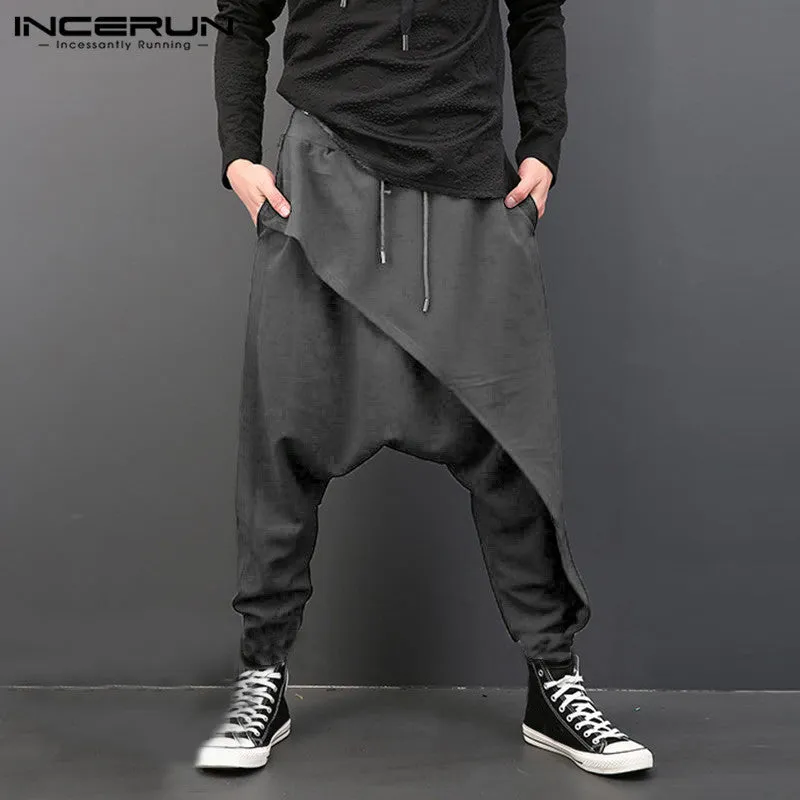 INCERUN Fashion Men Harem Pants Elastic Waist Loose Drop-crotch Trousers Men Streetwear Punk Style Casual Joggers Pants 2020 5XL