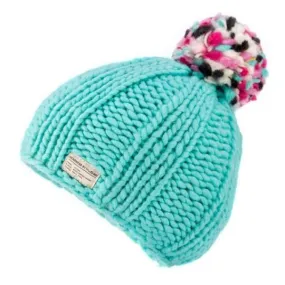 Kusan - Thick Yarn Ribbed Bobble Hat Multi - Aqua