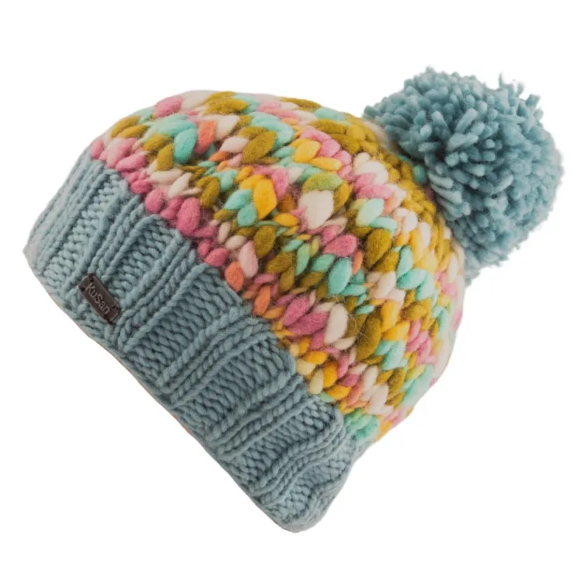 Kusan - Uneven Yarn Bobble Hat - Aqua Pink