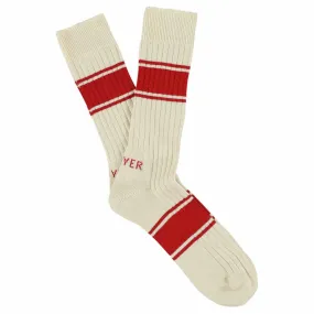 Logo Stripe Socks - Ecru / Red