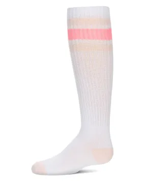 MeMoi Neon Stripe Knee High Socks White-Neon Pink