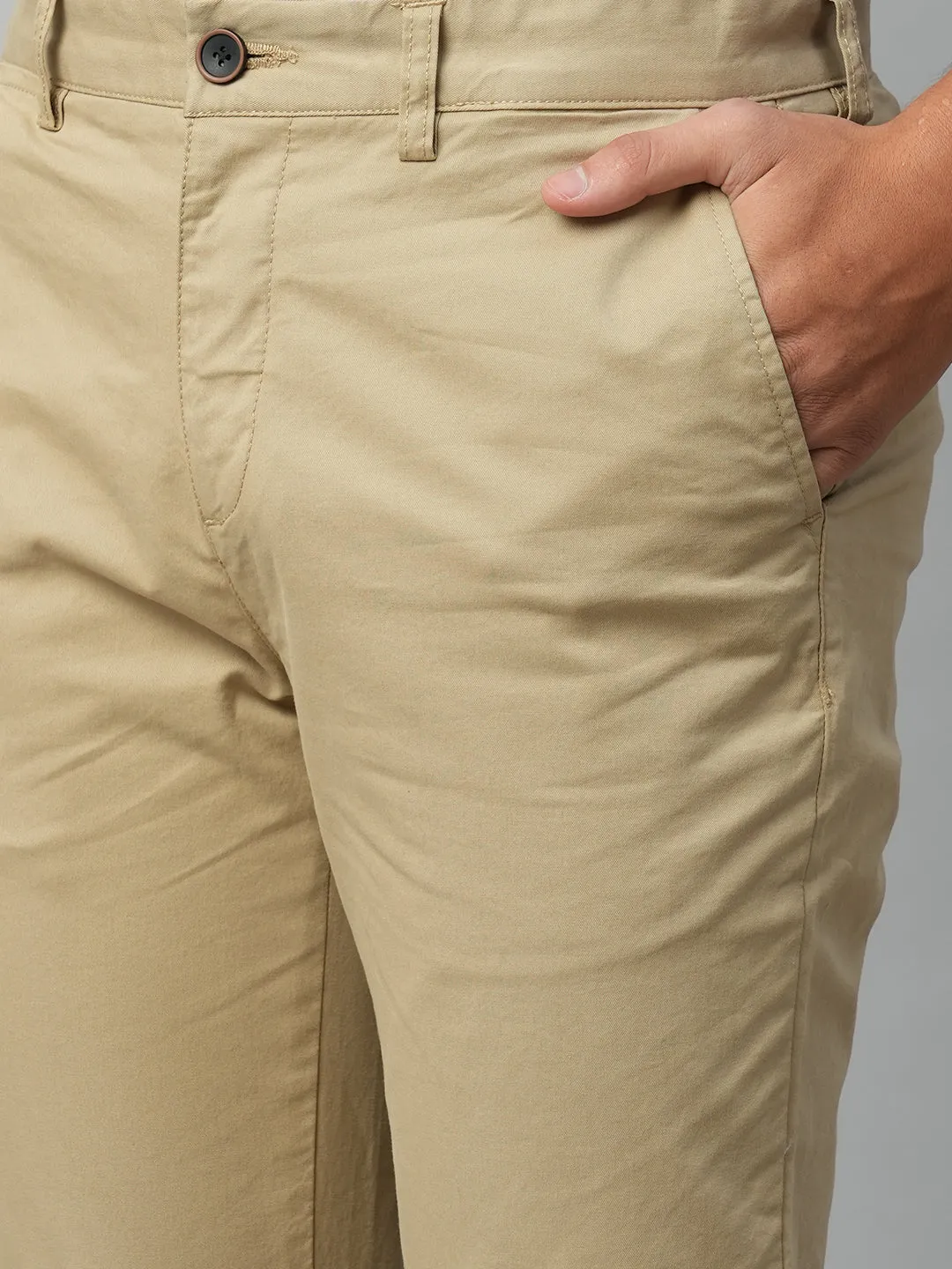 Men's Khaki Cotton Lycra Slim Fit Pant