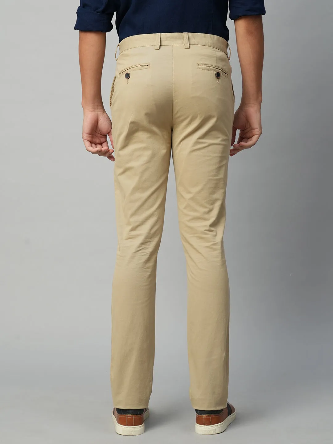 Men's Khaki Cotton Lycra Slim Fit Pant