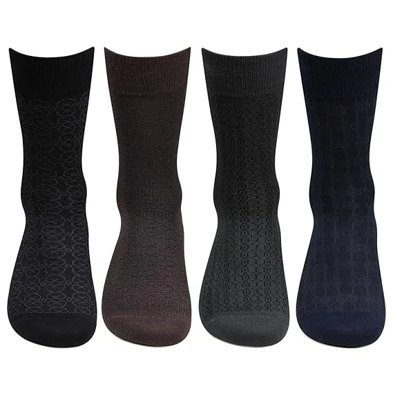 Men's Mercerized Formal Dress Full Length Socks- Pack of 4