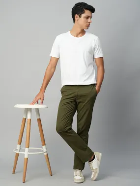 Men's Olive Cotton Lycra Regular Fit Pant