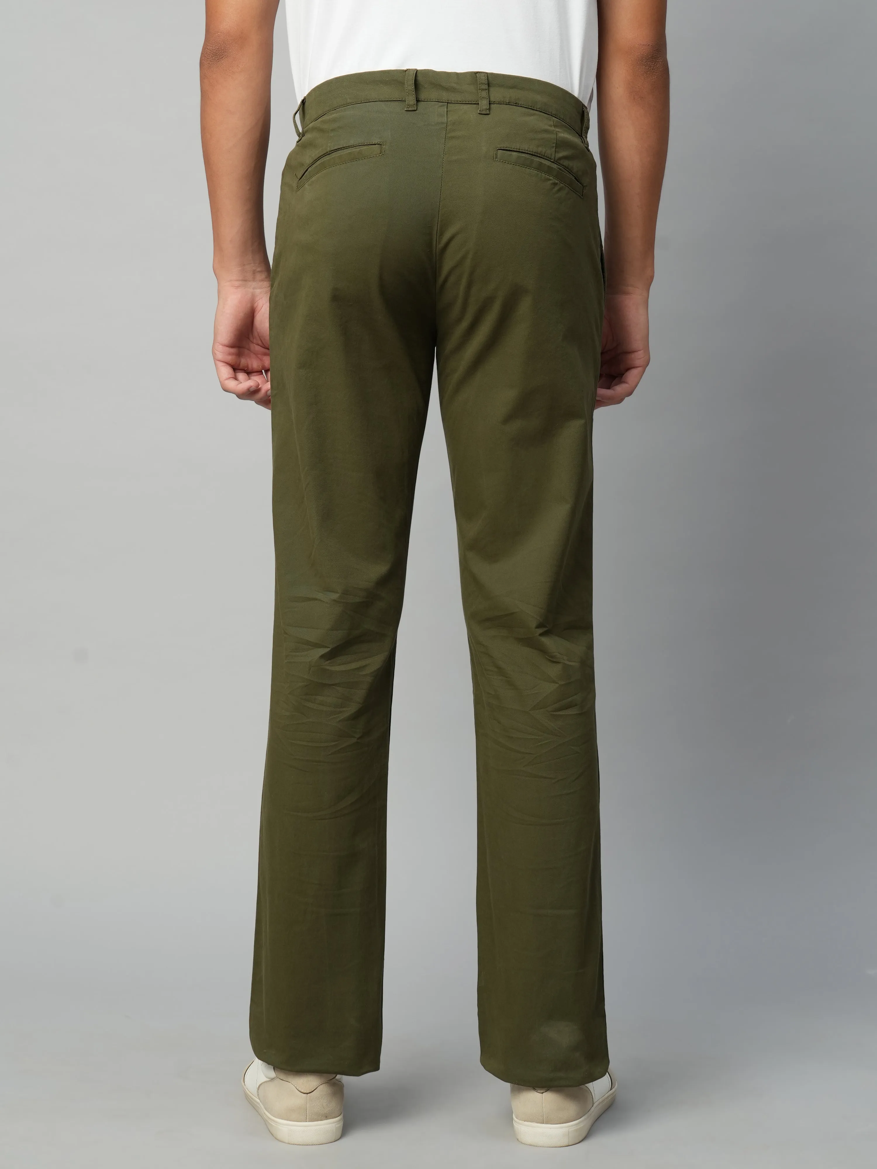 Men's Olive Cotton Lycra Regular Fit Pant