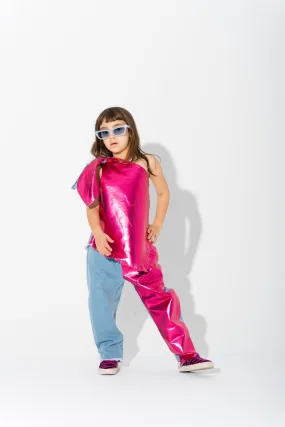 PINK FOIL BAGGY TROUSERS