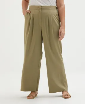 Plus Size Linen Blend Pleated Wide Leg Pant