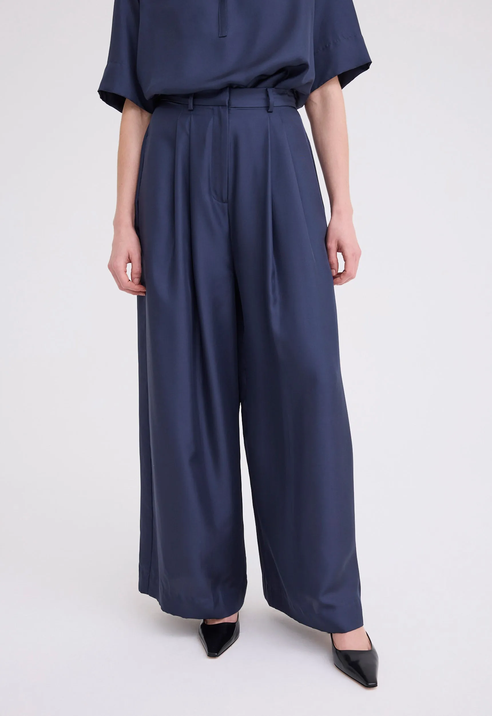 Poirot Silk Twill Pant - Sly Blue