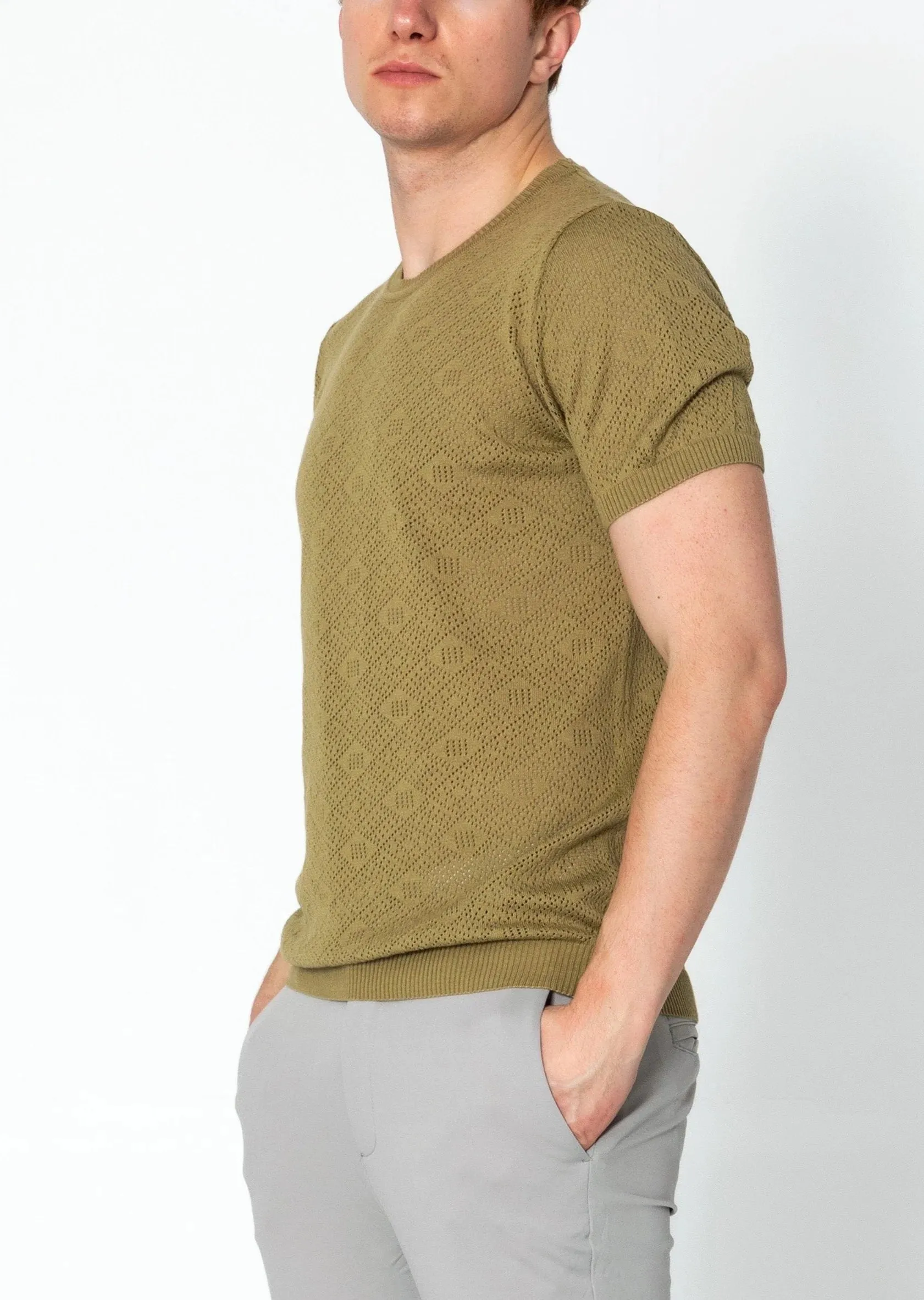 RNT23 Geometric crochet t-shirt green