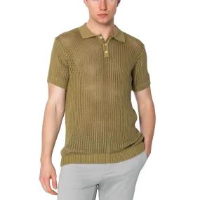 RNT23 openwork knit polo shirt green