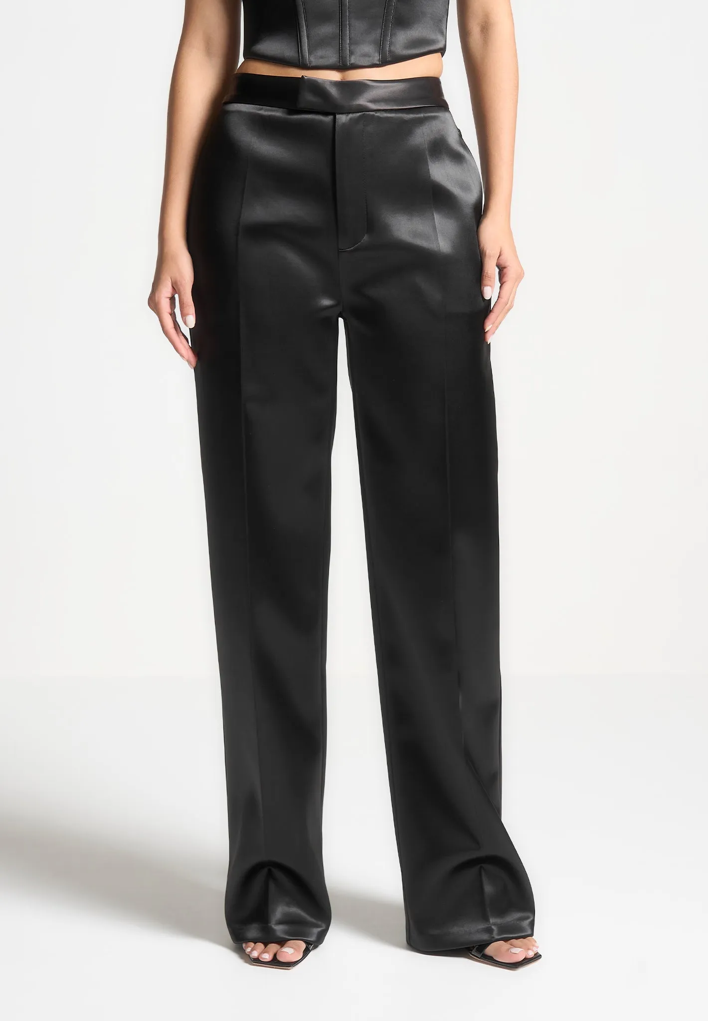 Satin Tailored Trousers - Black