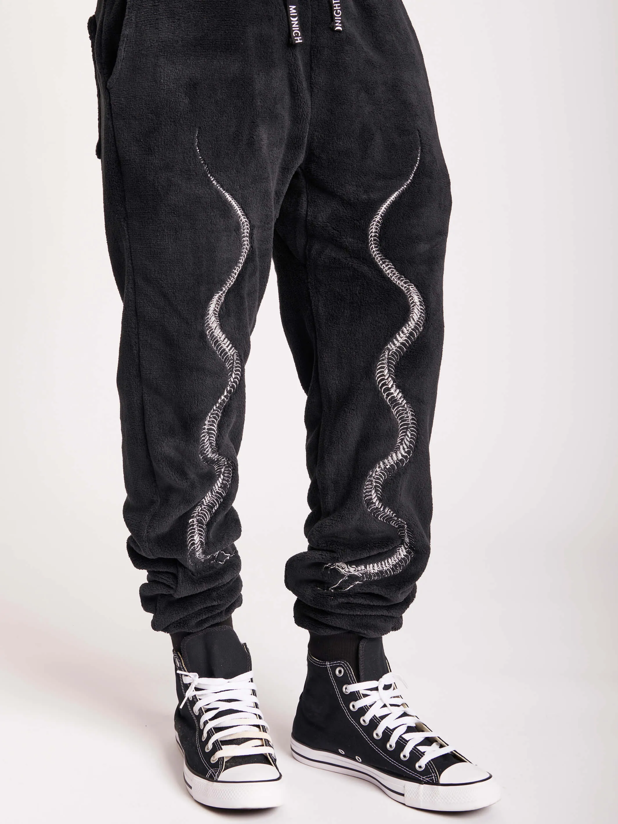 Snake Embroidered Plush Jogger