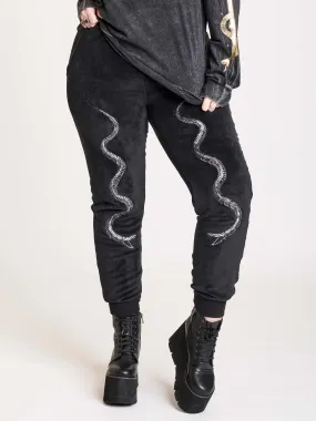 Snake Embroidered Plush Jogger