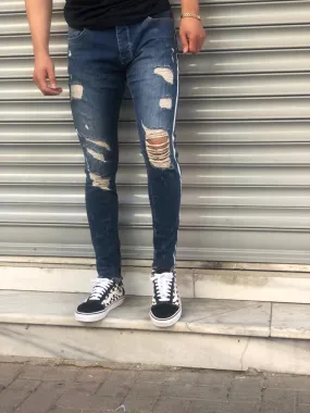 Sneakerjeans Navy Blue Skinny Ripped Jeans V11