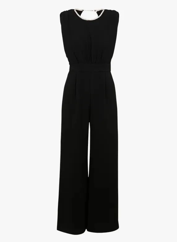 Suncoo Taylor Black Wide Leg Jumpsuit With Open Back