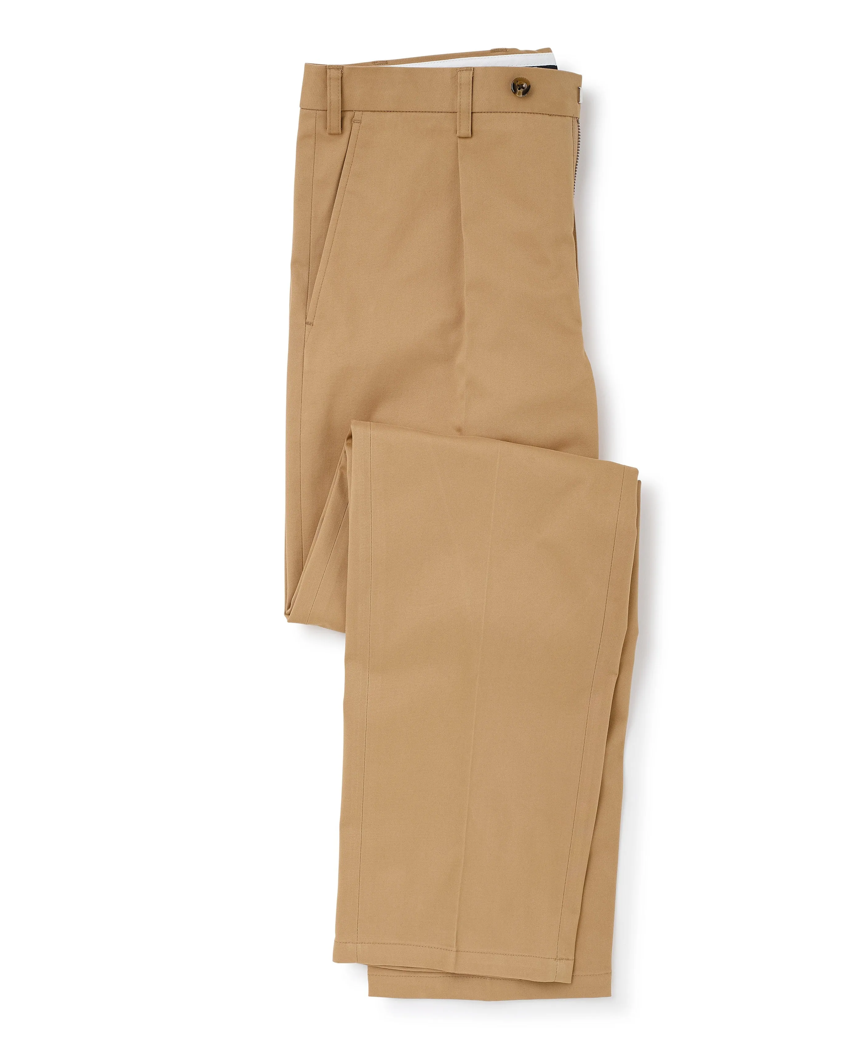 Tan Stretch Cotton Classic Fit Pleated Chinos