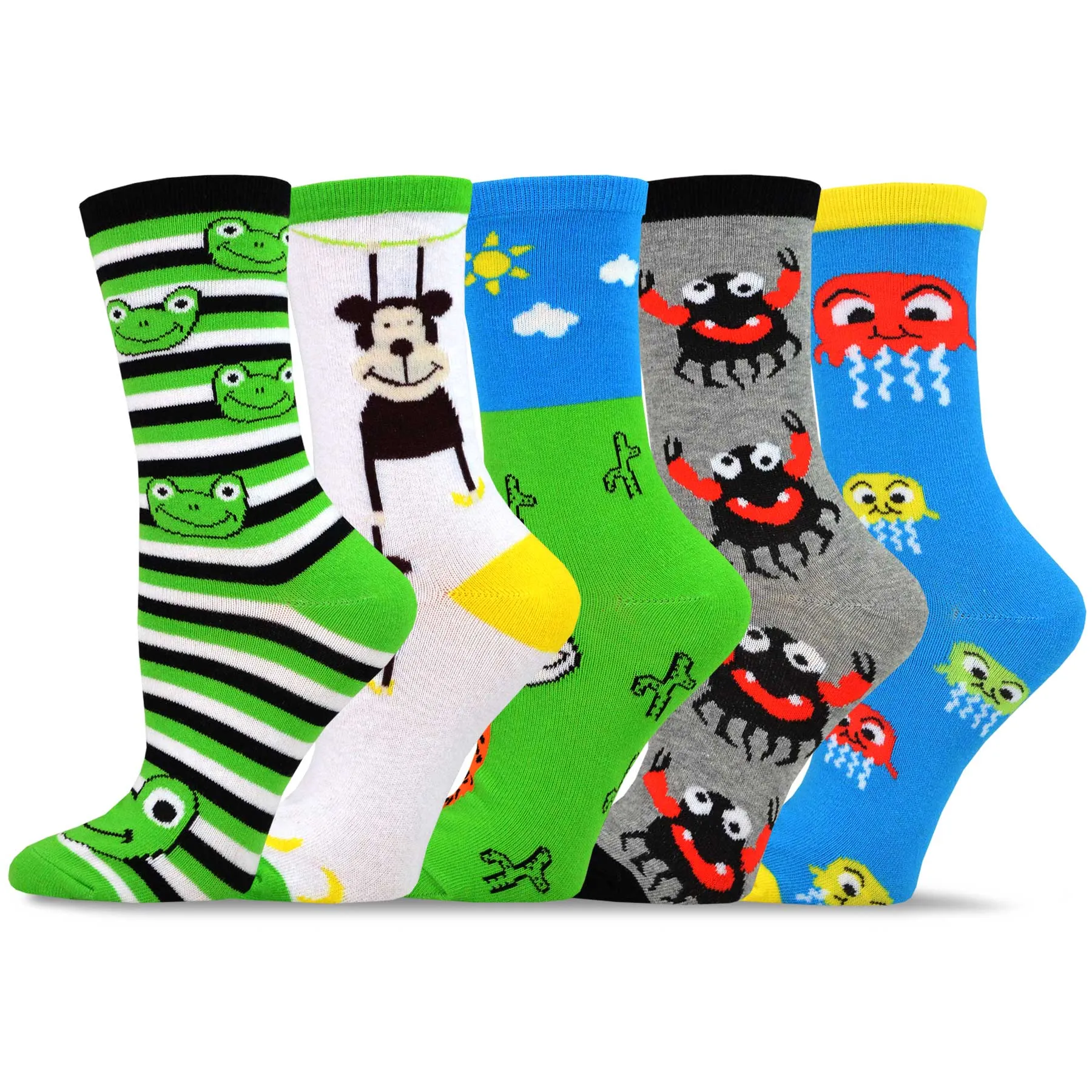 TeeHee Socks Women's Novelty Cotton Crew Cute Creatures 5-Pack (12175)