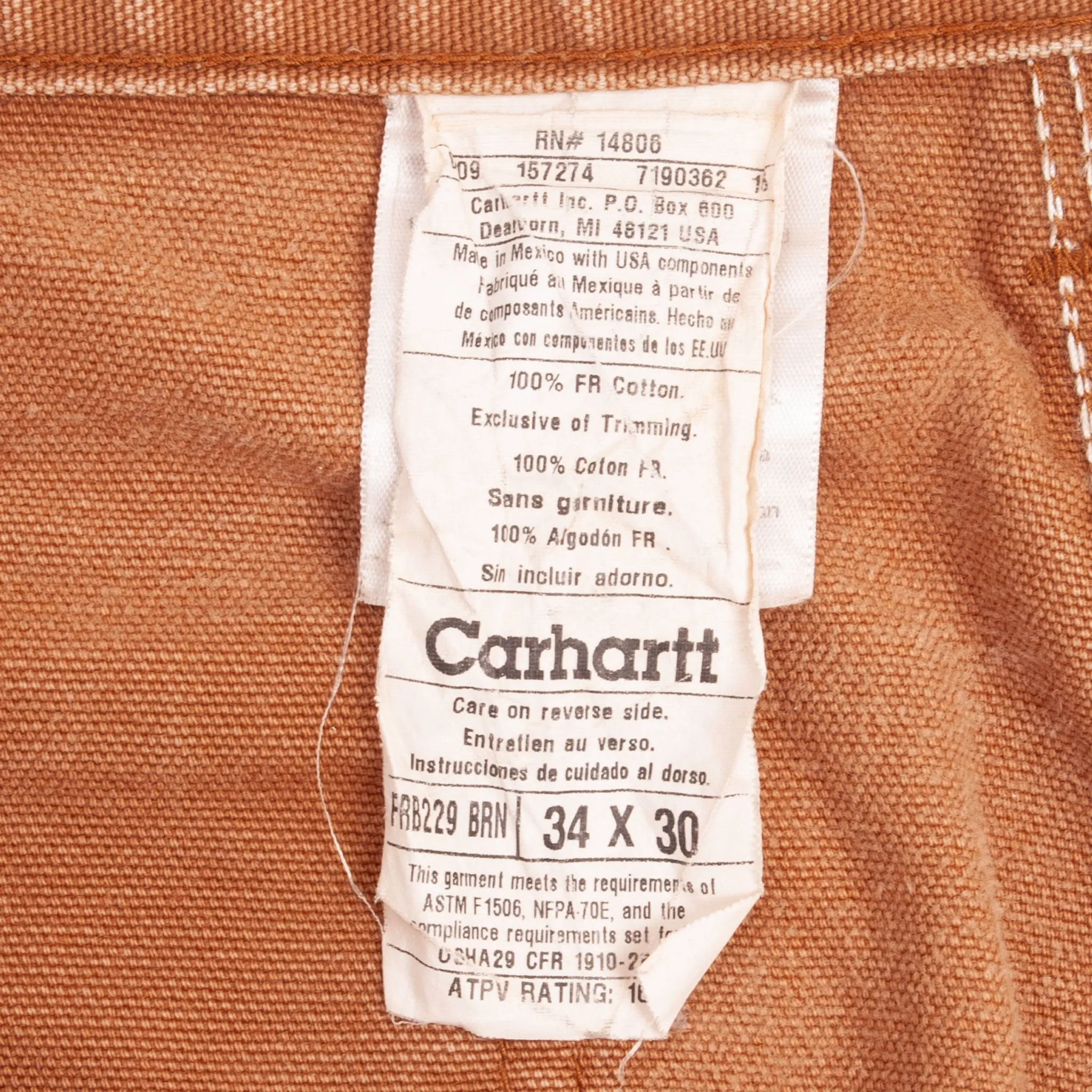 VINTAGE CARHARTT FLAME RESISTANT CARPENTER PANTS FRB229 BRN SIZE 33X29