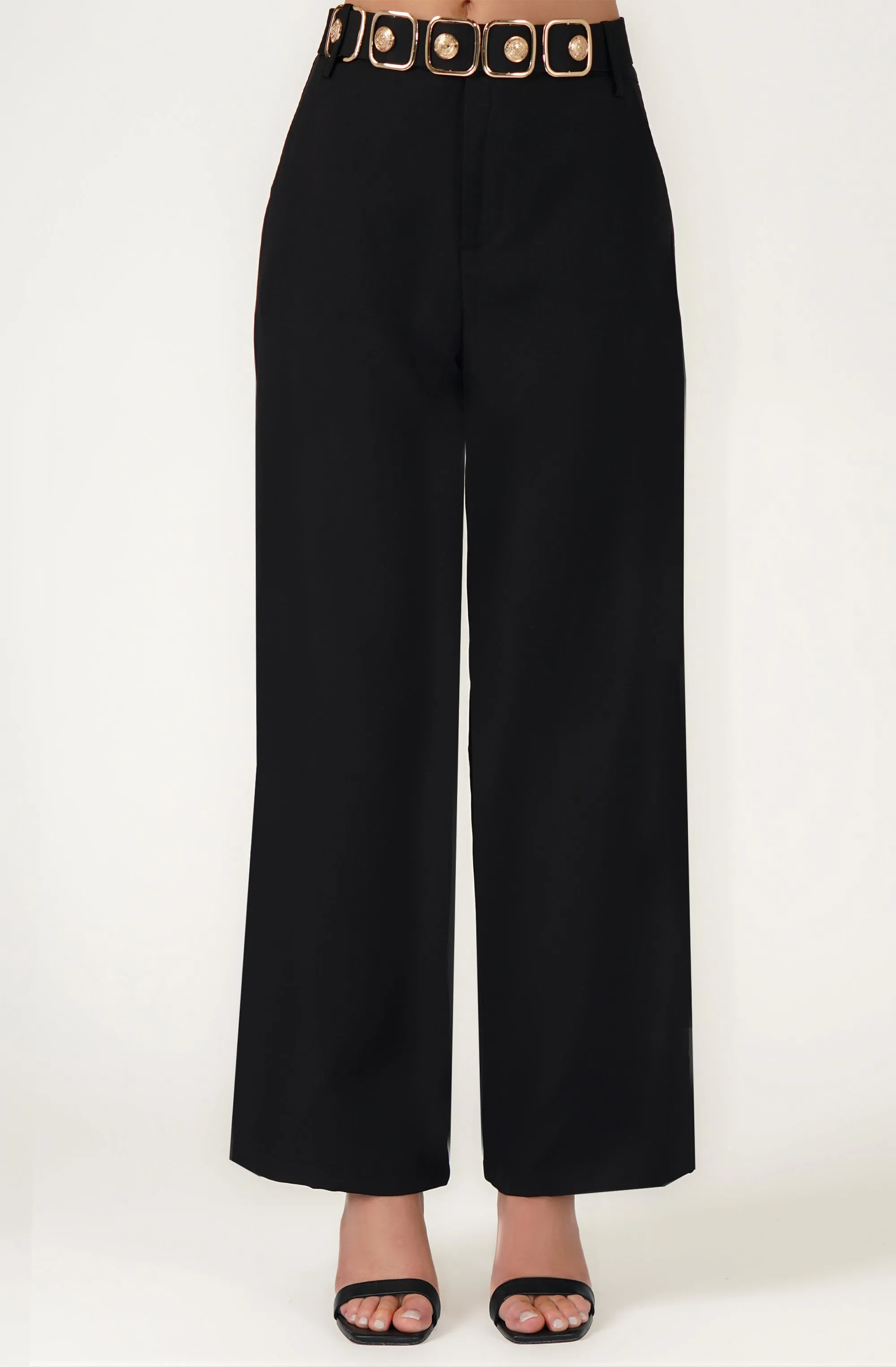 Wide Leg Pant with Gold Belt