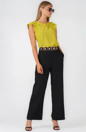 Wide Leg Pant with Gold Belt