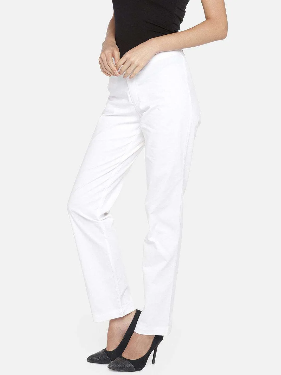 Women's Cotton Lycra White Regular Fit Pant