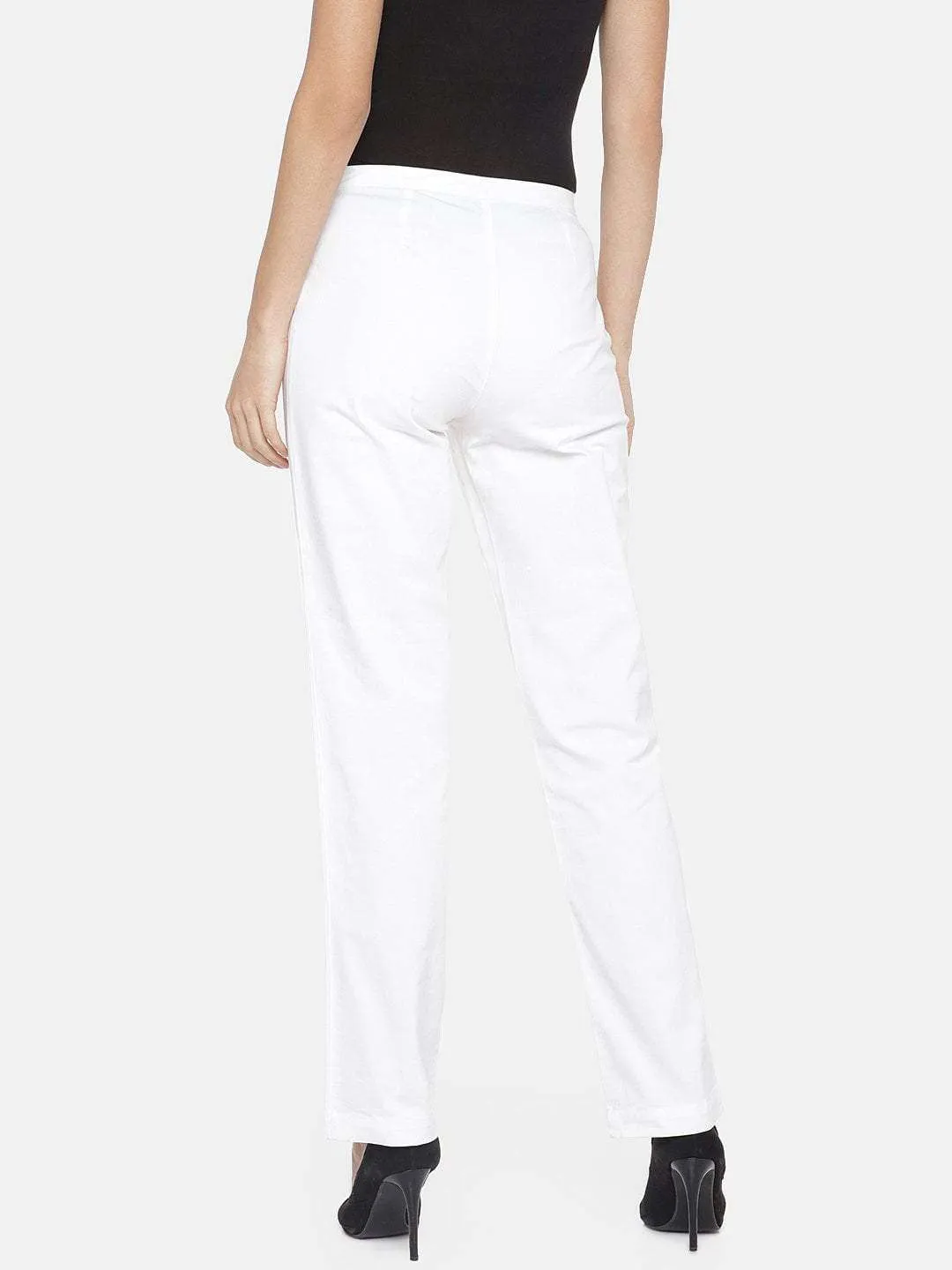 Women's Cotton Lycra White Regular Fit Pant